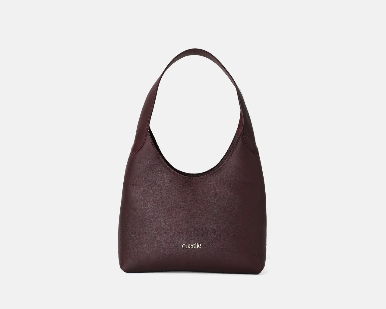 Bolso Jolie Shopper Mini de piel, color burdeos — Cucolie, hecho a mano en Vic (vista 1)