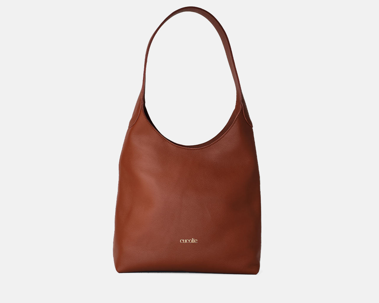 Bolso Jolie Shopper de piel, color cuero — Cucolie, hecho a mano en Vic
