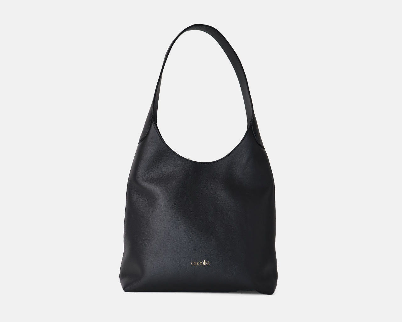 Bolso Jolie Shopper de piel, color negro — Cucolie, hecho a mano en Vic