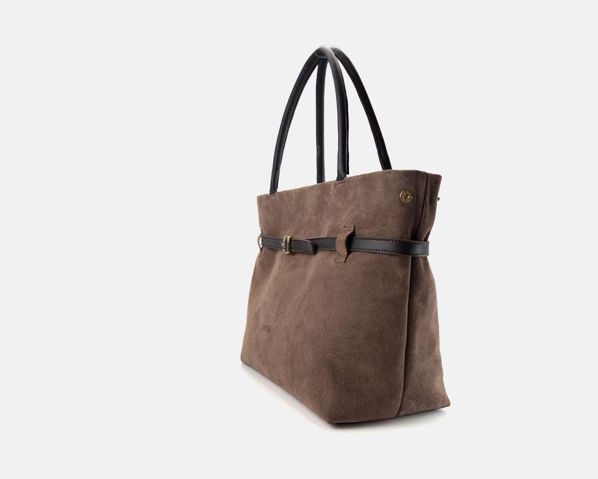 Cuco maxi de serraje taupe de lado